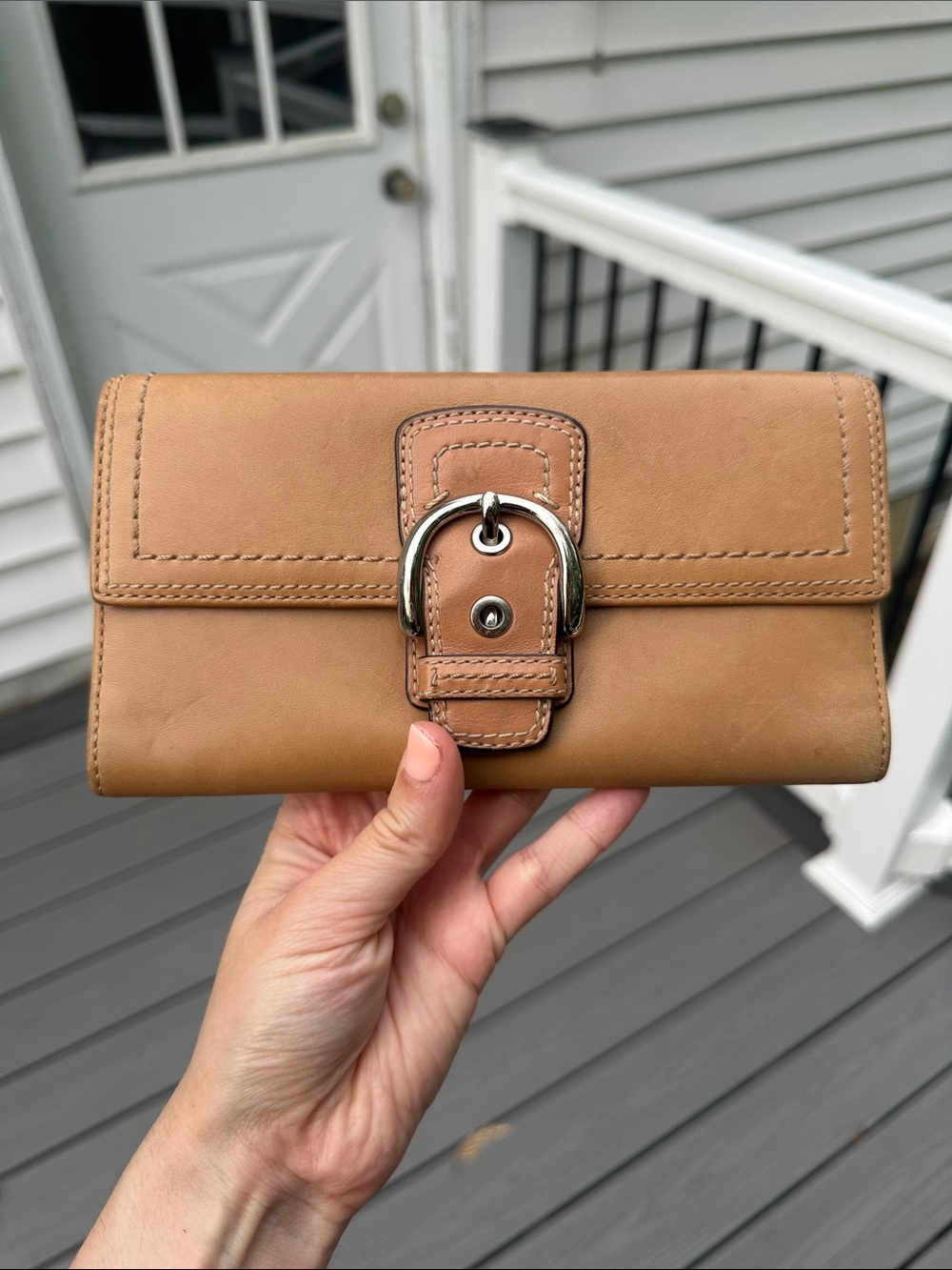 Vintage Coach Tan Leather Buckle Wallet